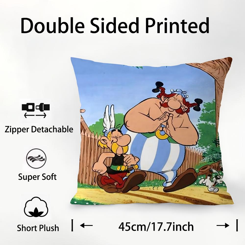 Cartoon A-Asterix And O-Obelix Pillow Case Plush Fabric Soft Double Sided Print Sofa Cushion Cover Throw Pillow Covers
