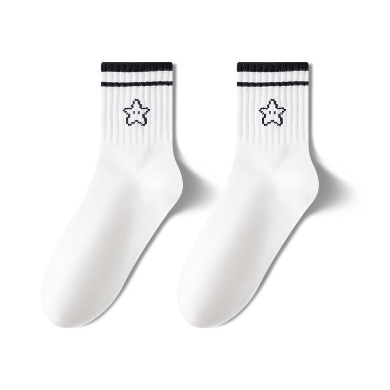 

Women s Mid-calf Socks, Solid-colored Cotton-soled Spring and Autumn Girls Striped Socks, Loafers, Long Socks, Autumn and Winter Sports Cotton Socks 1 pair білий