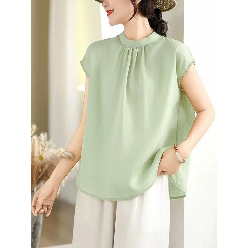 

Women s Stylish Hong Kong Sleeveless Linen-Cotton Vest Top 2XL зелений