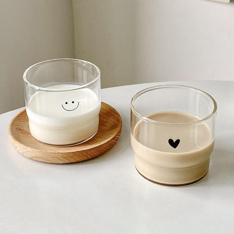 High Borosilicate Glass Mugs Perfect For Office Or Home Use With Lovely Smiling Designs And Microwave Compatibility
