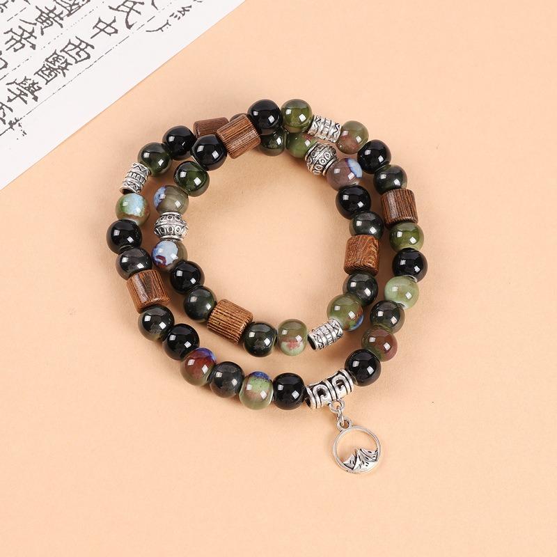 Double-layer stacked ceramic beaded bracelet men's and women's retro literary niche bracelet accessories