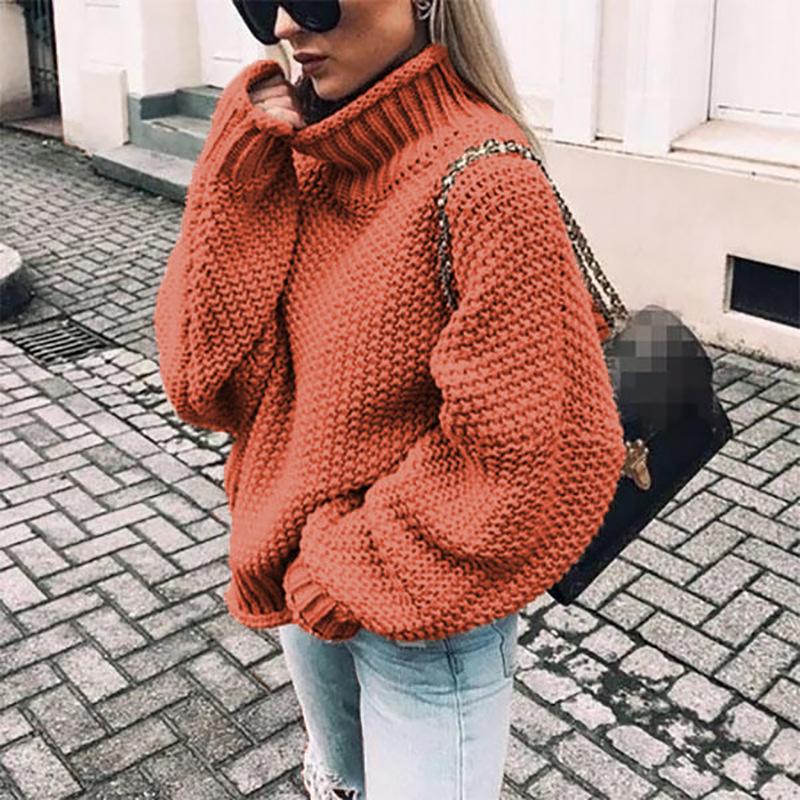 Women's High Collar Long Sleeve Loose Casual Knit Sweater