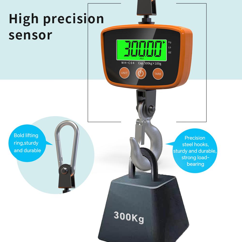 LCD Digital Crane Scale Heavy Duty Weight Hook-Hanging Scale Weighing Tool Industrial Electronic Scale 300kg/500kg Optional