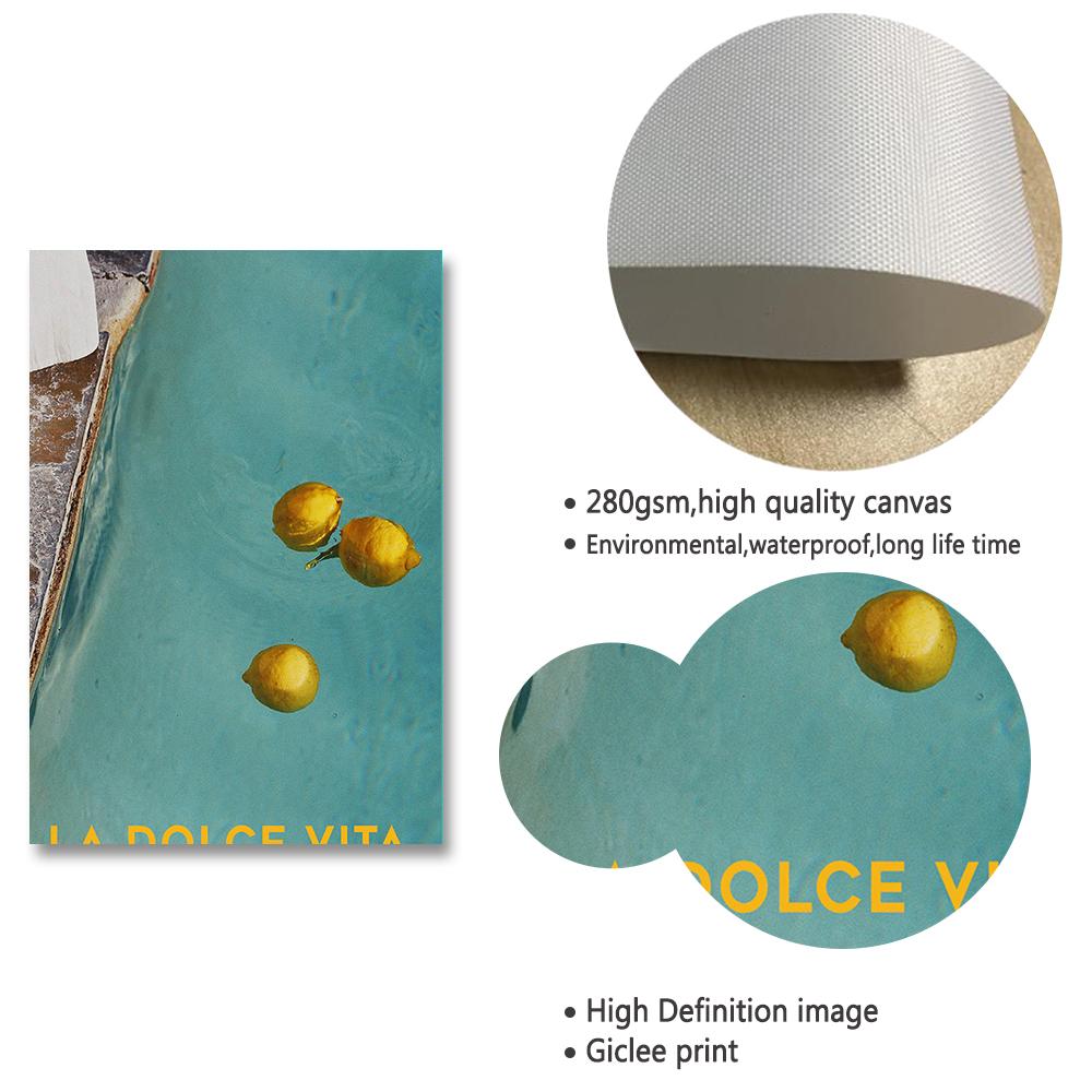 Canvas Print Painting Poster La Dolce Vita Wall Pictures Lemon Pool Nordic Vintage Italian Summer Blue Color Art for Living Room