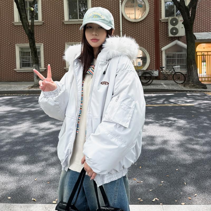 

Men s and women s fur collar hooded cotton clothes Women s winter cotton-padded clothes Couple clothes Thickened warm jacket pie clothes XL белый