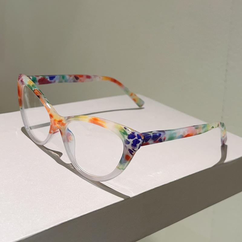 Irregular Pattern Contrasting Plastic Cat Eye Frame Reading Glasses Casual and Fashionable Anti Blue Light Presbyopia Eyeglasses