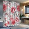 1pc Pink floral patterned shower curtain with hooks, made of polyester, machine washable, suitable for bathroom decor.