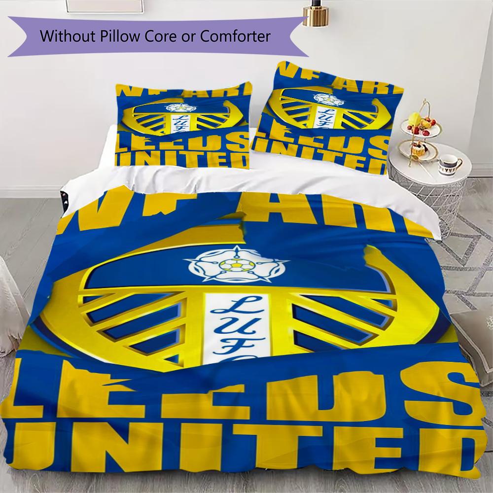 Leeds United Vzorované povlečení Sada přikrývky Potah na přikrývku Povlak na polštář Domácí dekorace Dárek k narozeninám (1 * povlak na peřinu + 2 * povlak na polštář bez jádra)66