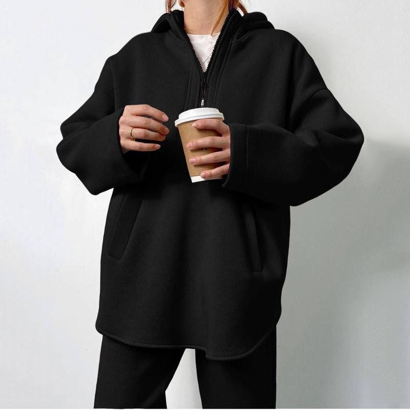 Womens Casual Hooded Zip-Up Two-Piece Set Long Sleeve Top Pants Streetwear Outfit S M L XL