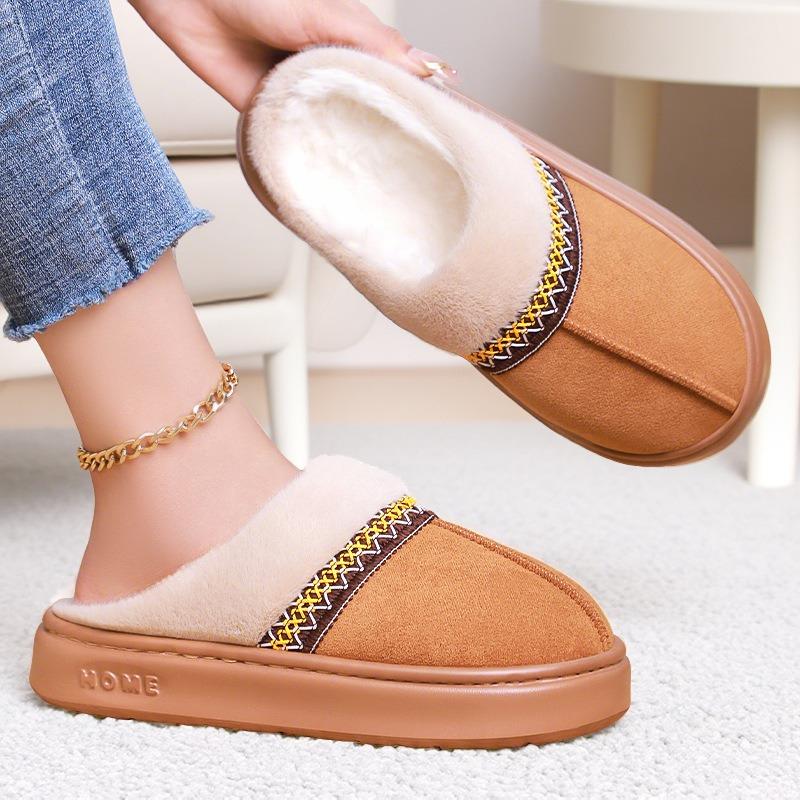 Cotton slippers large size indoor home piled thickened women's boots cold-proof and comfortable fluffy shoes half a pedal
