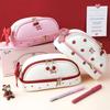 1Pcs Cute Girl Pencil Case Double Layer Strawberry Cherry Love Large Capacity Pencil Case Student Stationery Storage Pen Bag