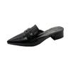 Fashion Baotou Semi-drag Women's Pointed Toe Shallow Mouth Patent Leather Rear Empty New Temperament Versatile Lazy Cool Drag