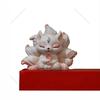 Mini Style Nine-tailed Fox Miniatures White Pink Articulated Animal Figurine  Desktop Decoration