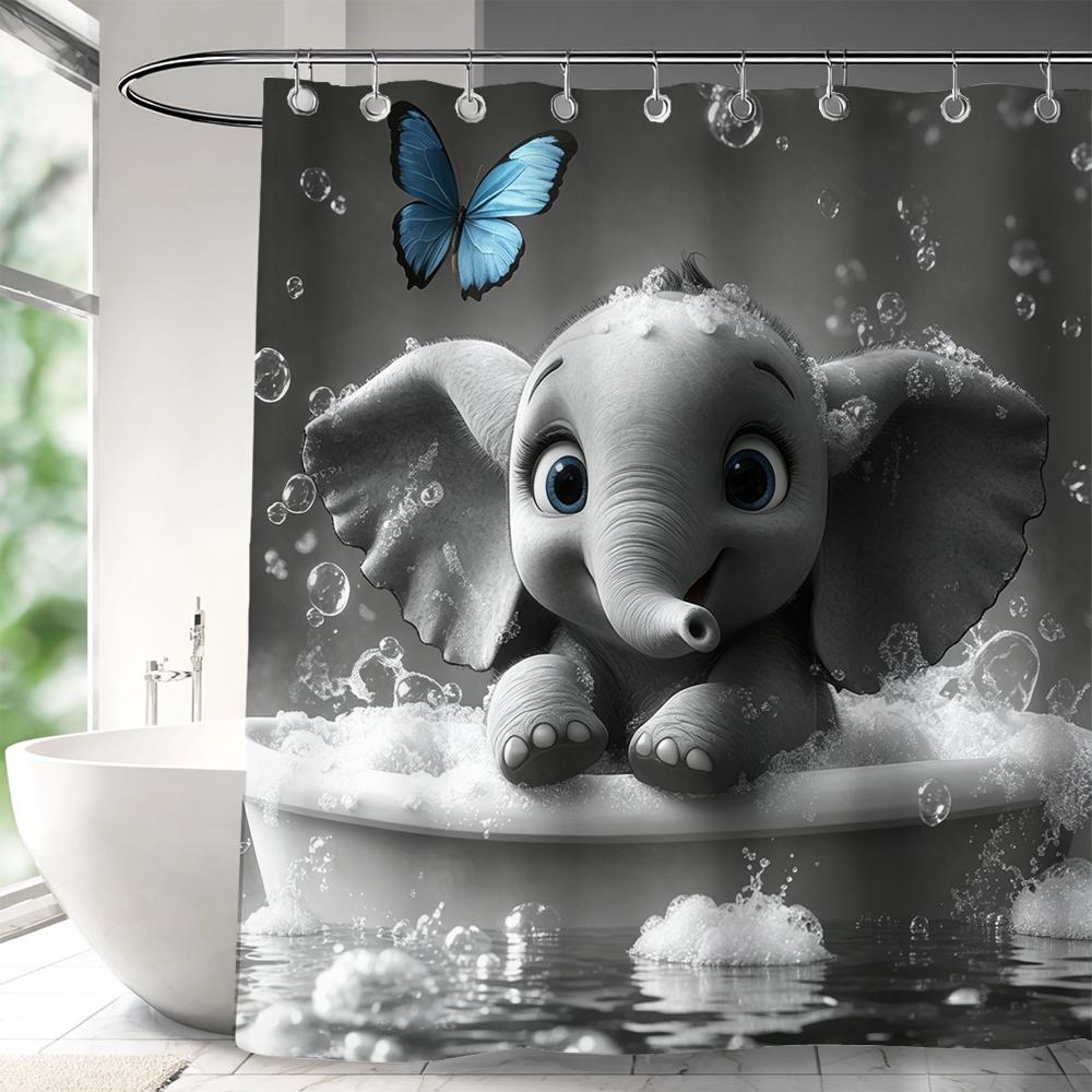 Funny Elephant Shower Curtain,Lovely Bathing Elephant Bathtub Curtain,Animal Pet Bathroom Decor,Fabric Waterproof Bathroom