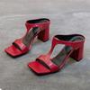 Summer new thick-heeled slippers women's outer wear square head open-toed one-word foreign trade large-size high heels