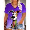 XL-7XL Plus Size Women's Men Animal Dog Casual 3D Print Loose V Neck Short Sleeved T-shirt Top