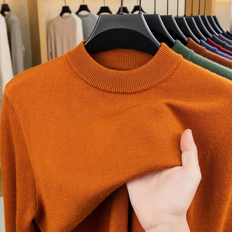 480g Men's Thickened Wool Sweater - New Winter Style, 100% Pure Wool, Solid Color Knitted Design