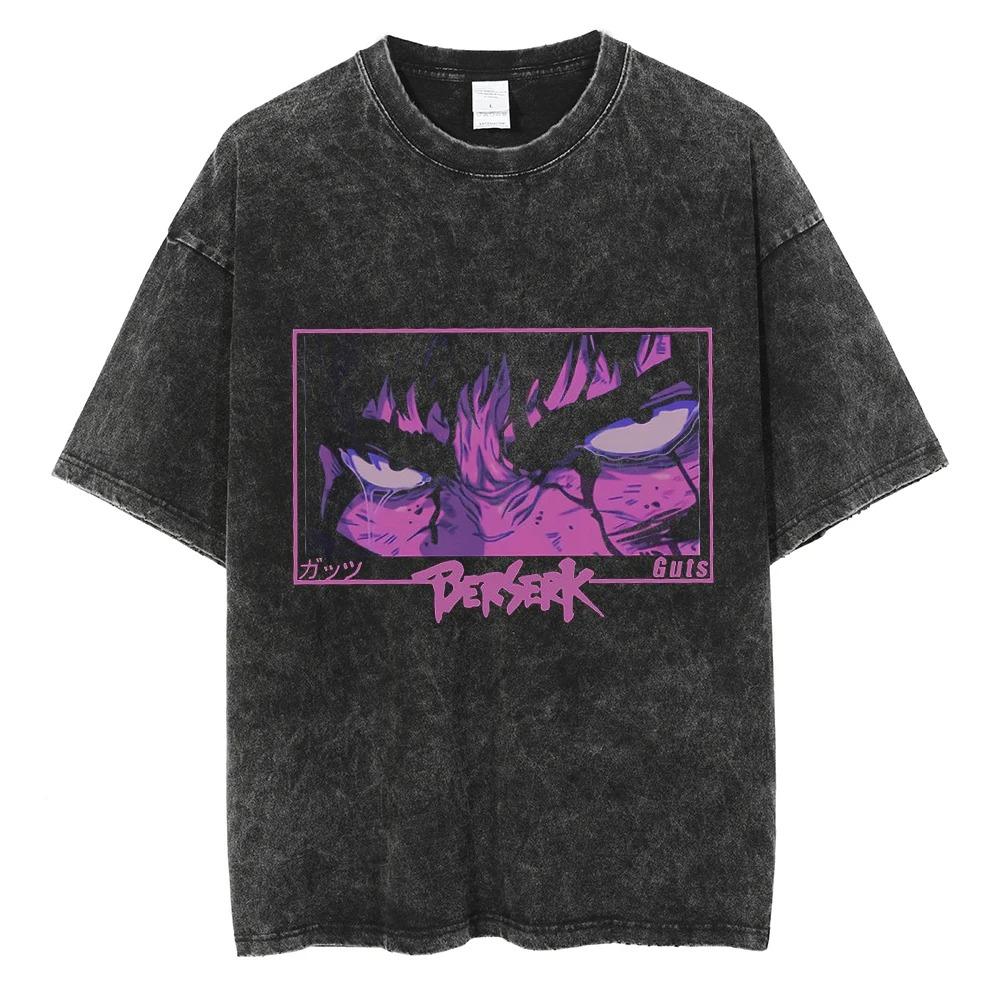 Prané Berserk Bavlna Pánské Vintage Japonské Anime Nadměrná Trička Streetwear Léto Krátký Rukáv Tričko Volné Bavlněné Topy