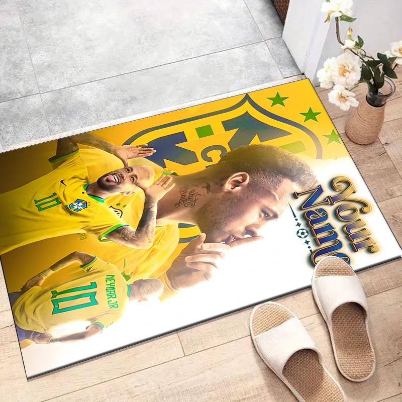 Brazilian football player Design Area Rug Personalized Name- Non-Slip, Soft & Cozy Floor Mat for Living Room, Office - Indoor/Outdoor Carpet