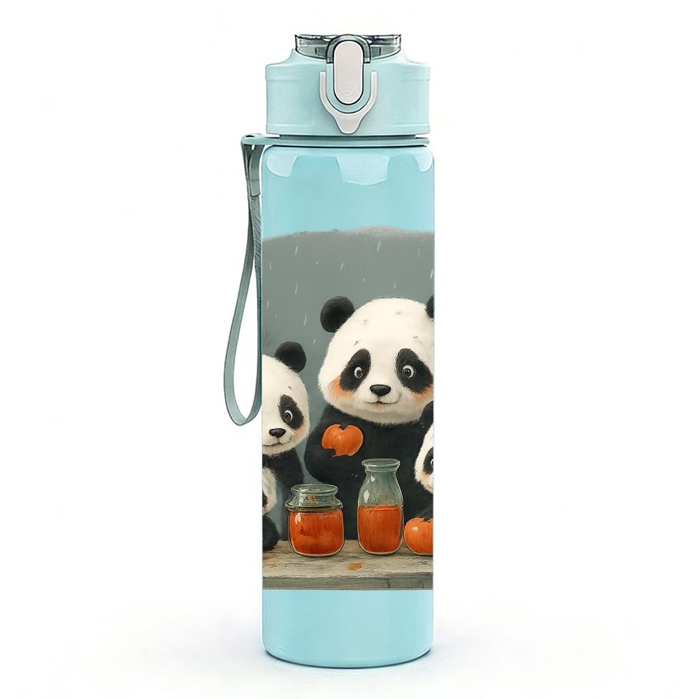 1PZ Gruppo Figure Panda Soffici 750ml Colore Plastica Borraccia Sportiva Tappo a Vite Flip-Top Anti-Goccia Per Sport Ufficio Uso Domestico
