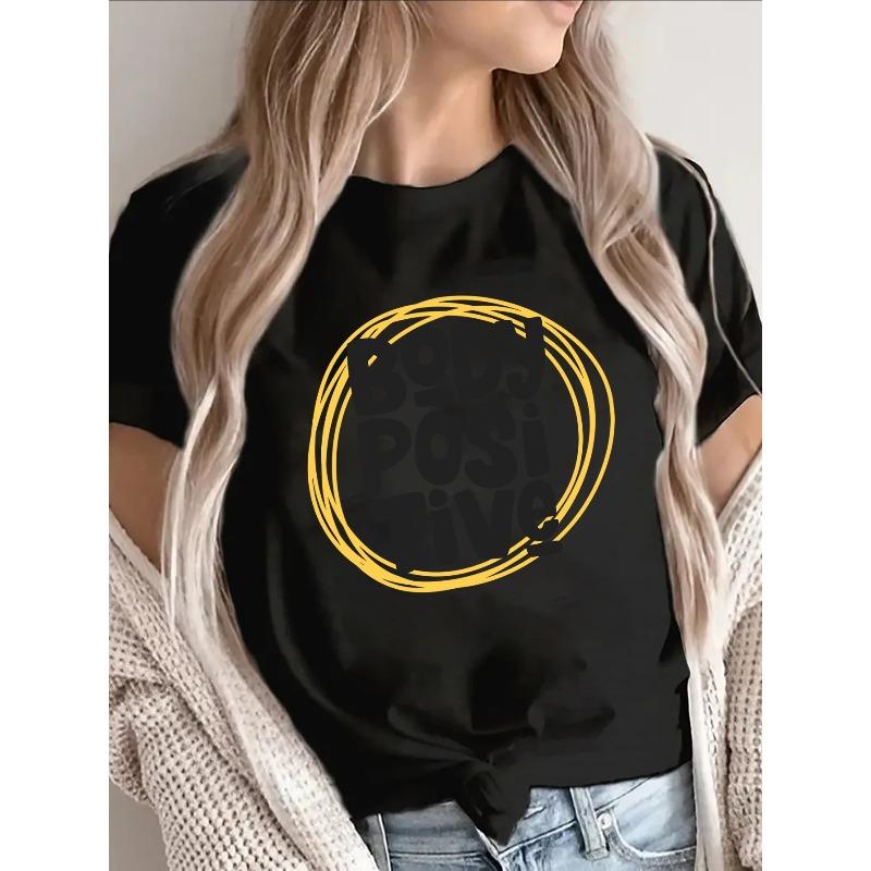 Womens Black Bold Yellow Circle Print Short Sleeve Casual Everyday Tee S чёрный