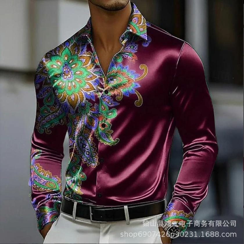 Galaxy Print Long Sleeve Shirt, Stylish Men's Button-Down Shirt for Trendy Casual Wear