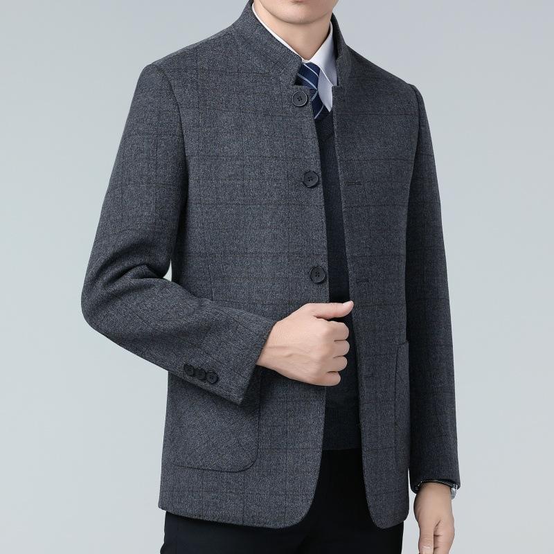 

Двустороннее кашемировое пальто для мужчин, шерстяное пальто средней длины со стойкой, осенне-зимняя куртка для папы среднего возраста 195