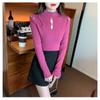 Autumn and Winter Women's Knitwear Half-high Neck Bottoming Shirt Inside The Hollow Beaded Knitwear Long-sleeved Tops