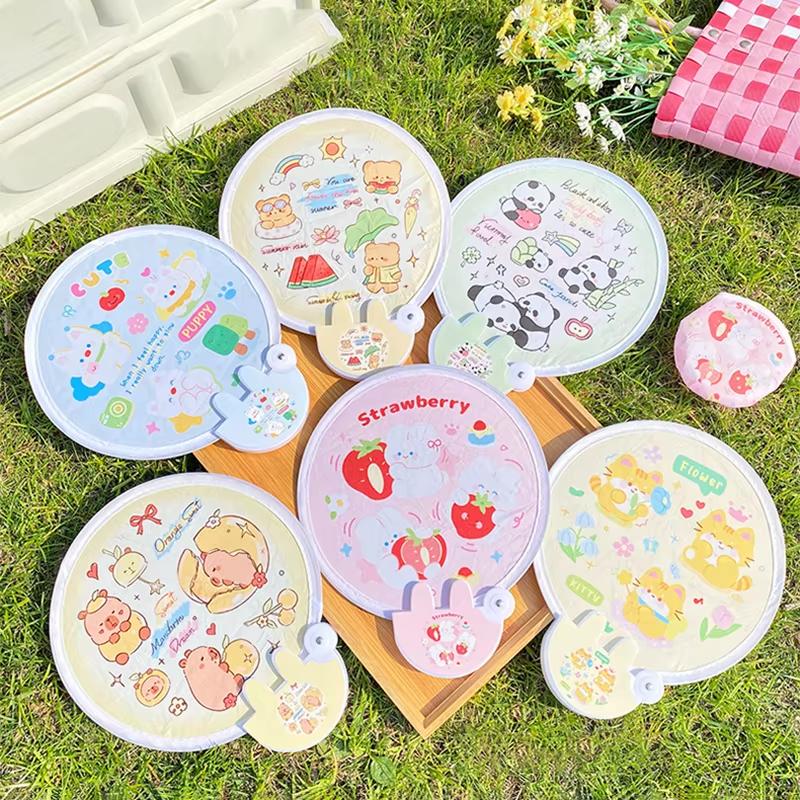 Reflective Version of The Panda Round Fan High Value Ins Round Fan Cute Cartoon Folding Lightweight Suitable for Taking Photos
