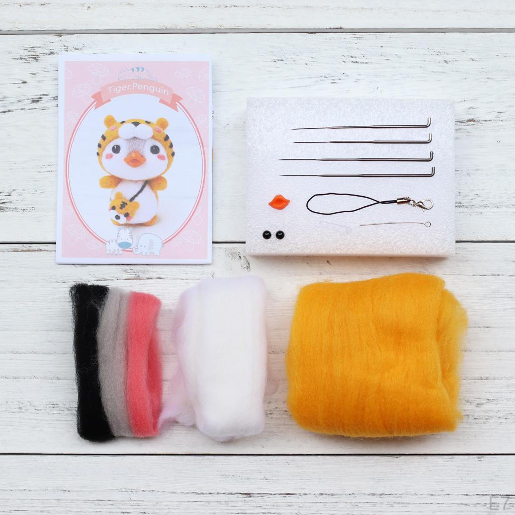 Animal Penguin Felting for Dry Felting, Wool with Tool Starter Christmas Doll