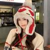 Polyester Trapper Hat Pom Pom Thick Warm Lining Winter Hat Heart Pattern Ear Flap Hat For Women