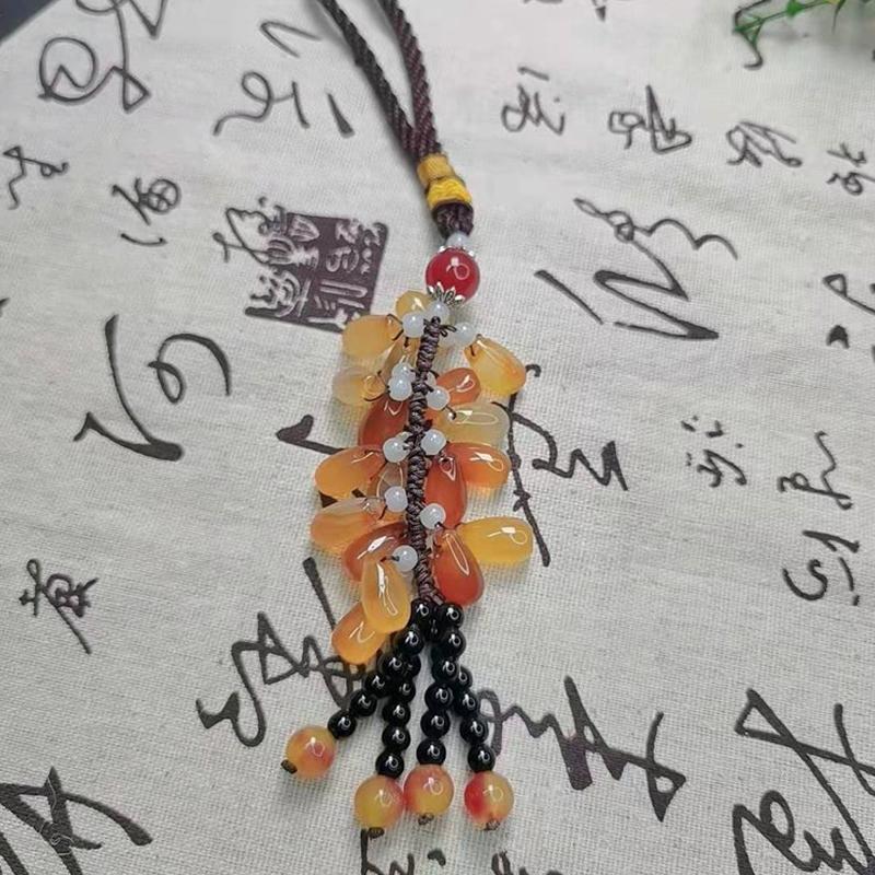 Chinese Agate Jade Bead Tassel Pendant Car Creative Lucky Gift Home Car Hanging Accessories Decor Auto Interior Men Women