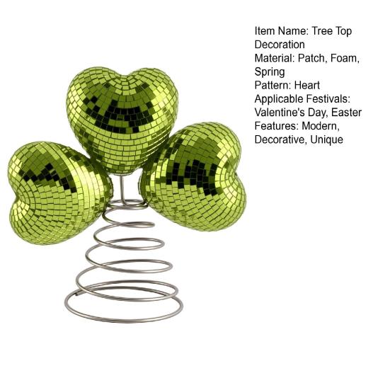 Disco Ball Tree Topper 3-Leaf Clover Decoration with Heart Design And Mirror Tiles Retro Glitter Spring Decor for Tabletop