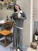 Chic Patchwork Gray Two-Piece Sweater Set: Women's Autumn/Winter Knit Top & Casual Pants