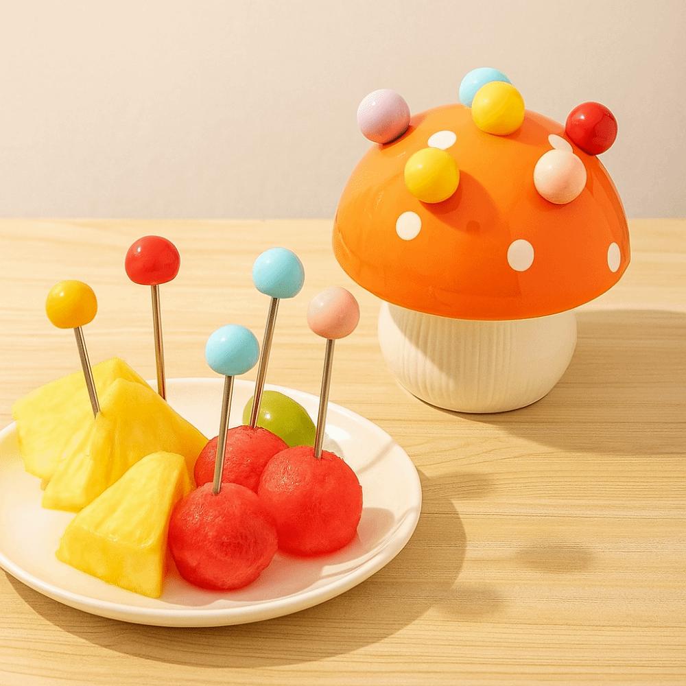 Creative Mushroom Fruit Fork Anti-scald Cute Toothpick with Holder  Household