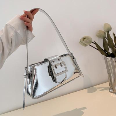 Fashion Women Handbag PU Leather Shoulder Bags Female Casual Solid Color Messenger Bag for Women Luxury Silver Underarm Bag