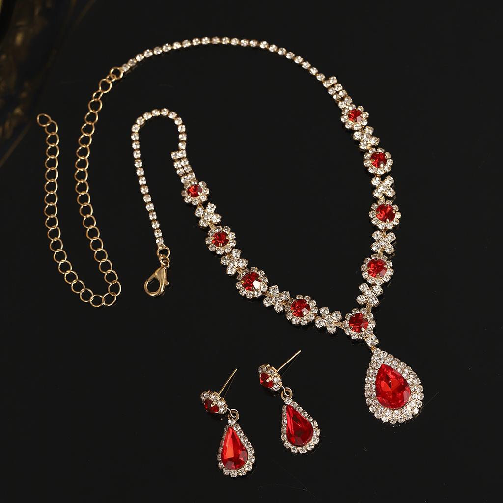 Bridal Wedding Necklace And Earrings Set Fashionable Claw Set Colorful Rhinestones Super Sparkling Banquet Jewelry Two Piece Set