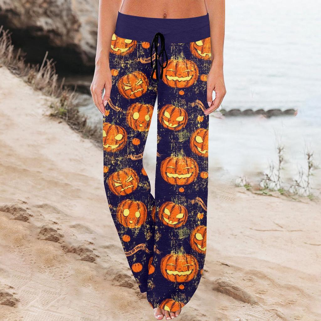 Damen Sporthose Schlafhose Bedruckte Hose mit Kordelzug und weitem Bein Freizeithose mit Taschen