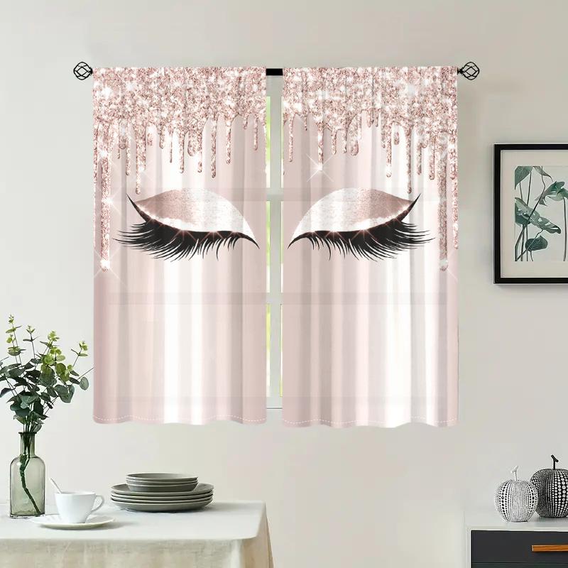 2 Pieces, Sparkling Eyelash Patterned Curtains, Seasonal Home Decoration, Used for Living Room and Bedroom