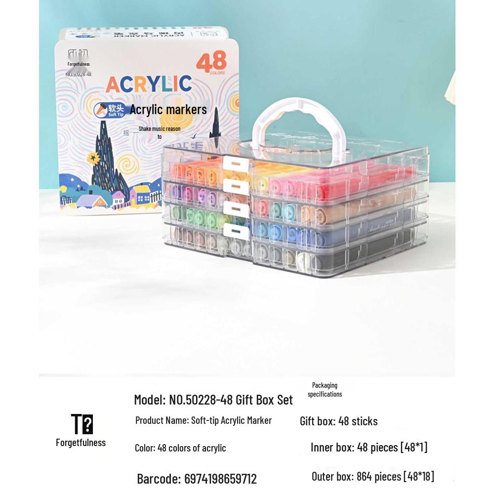 72-Color Soft Tip Acrylic Markers & Watercolor Pens for Primary Students