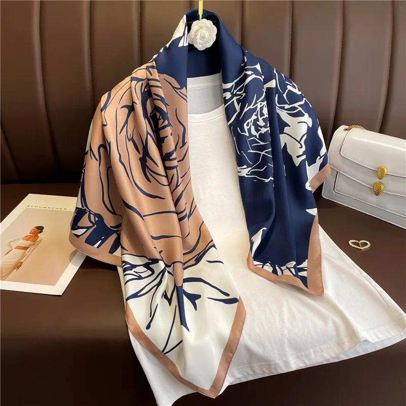 90*90cm Silk Scarf Scarftop Headwraps For Woman Fashion Four Seasons Hair Accessories Hijab Foulard Bandana Femme Headscarf90*90