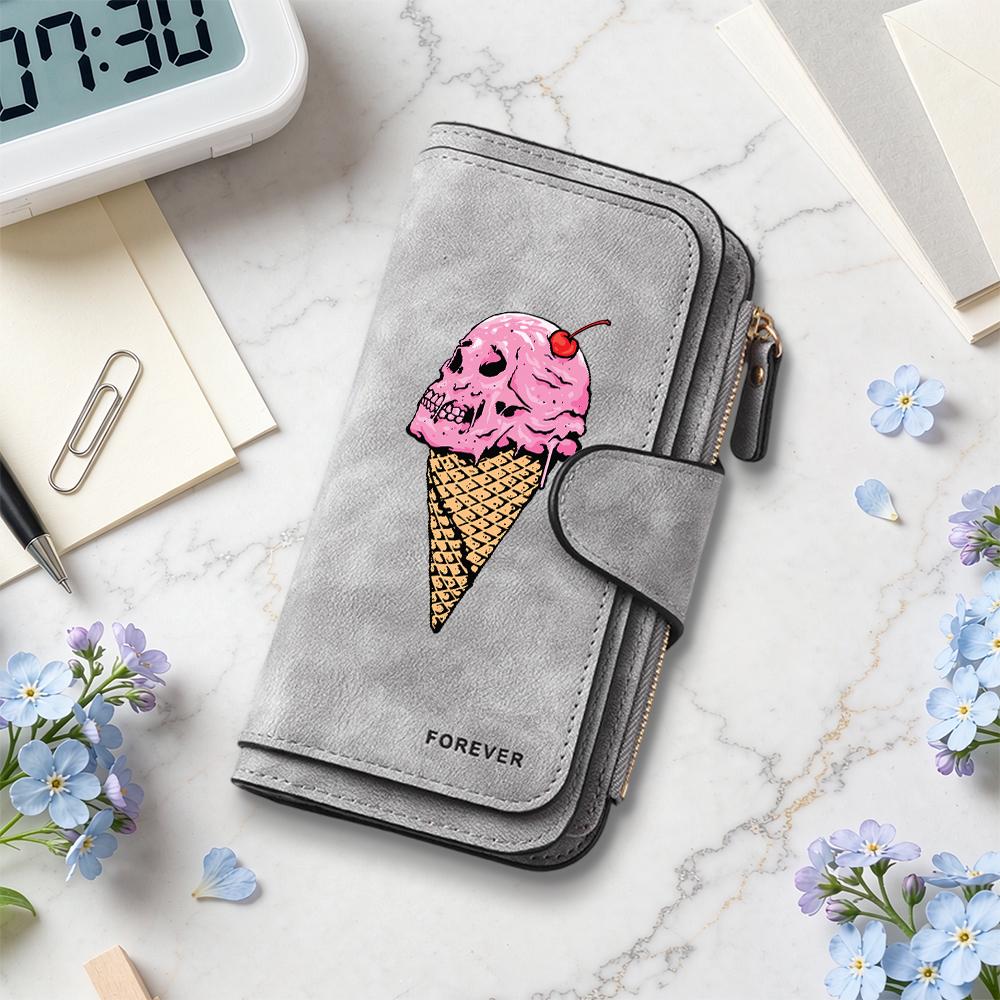 Skull Ice Cream Pattern Long Wallet Forever Fashion Credit Card Holder Purse
