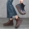 Johnature Versatile Thick Soled Genuine Leather Short Boots Side Zipper Autumn/winter Retro Women's Flat Platform Shoes