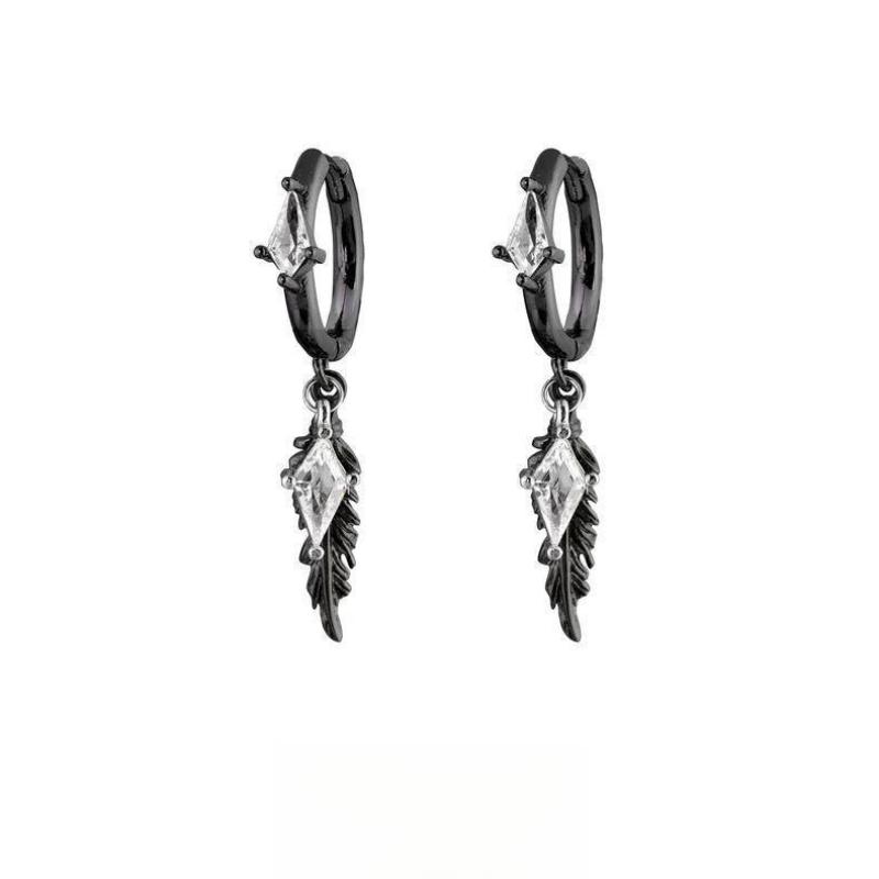Gothic Feather Drop Earrings For Women Punk Zircon Geometric Personality Ear Buckle Earrings Y2K Jewelry Gifts