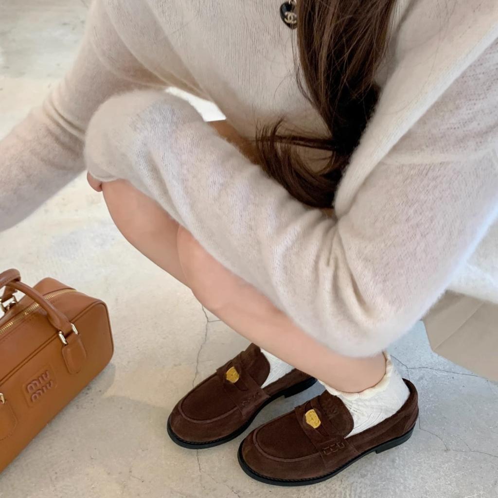 All Leather Autumn Women's Shoes 2025 New Amiu Small Gold Coins One Pedal Lazy Loafer Single Shoes Women's Small Leather Shoes