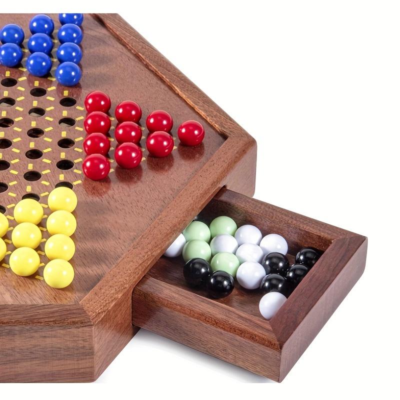 Colorful Wooden Chinese Checkers Set with Drawer 72 Marbles, Up To 6 Players, Classic Strategy Game for All Ages,Perfect for Family Gatherings Parties