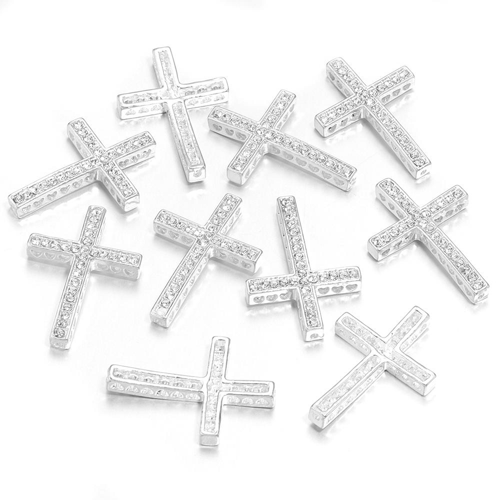 

5pcs Rhinestone Sideway Cross Charms Gold/Silver/Gun Black Color Pendant for Jewelry Making DIY Bracelet Necklace Accessories серебряный