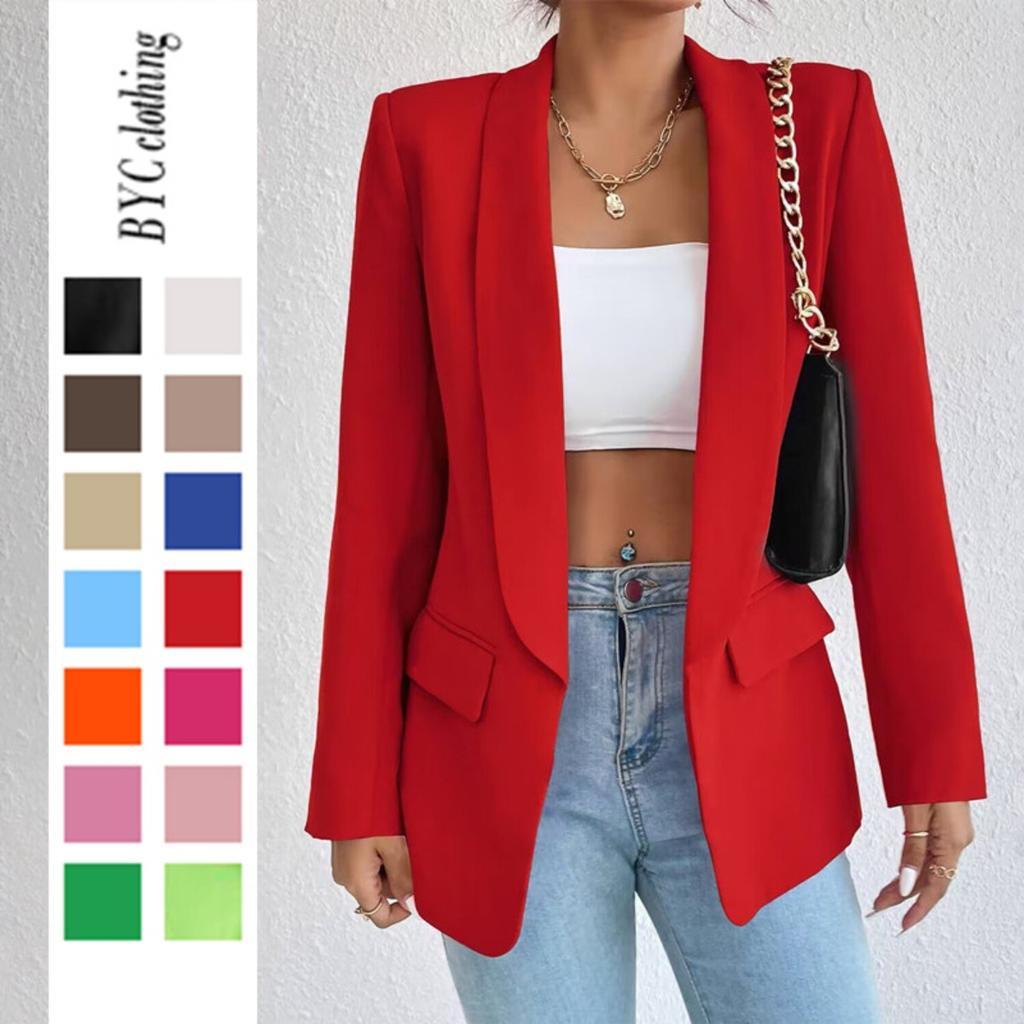 Women's Elegant Solid Color Long Sleeved Single Breasted Sports Jacket - Loose Fit, Classic Silhouette, High-quality Stitching