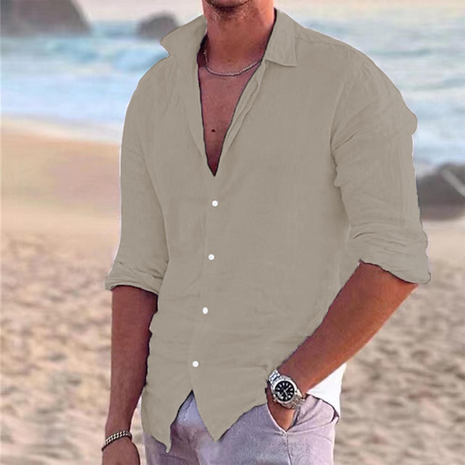 Дизайнерские весенне-летние мужские повседневные хлопковые льняные рубашки с длинным — фото 7