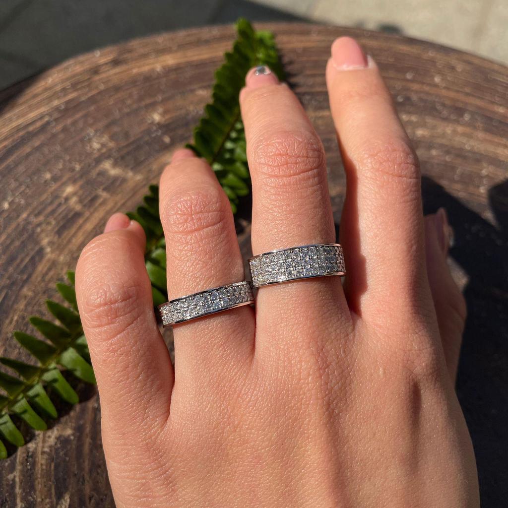 2025 Three-Row Moissanite Unisex Wedding Band: Full Diamond S925 Silver with 18k White Gold Plating